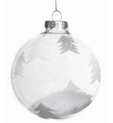 Χριστουγεννιάτικη Γυάλινη Διάφανη Μπάλα, με Έλατα και Χιόνι στο Εσωτερικό, 8cm