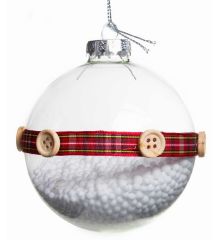 Χριστουγεννιάτικη Γυάλινη Διάφανη Μπάλα, με Κουμπιά και Χιόνι Εσωτερικά (8cm)
