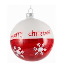 Χριστουγεννιάτικη Μπάλα Γυάλινη Κόκκινη - Λευκή με Χιονονιφάδες (10cm)