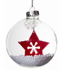 Χριστουγεννιάτικη Διάφανη Γυάλινη Μπάλα με Αστεράκι Τσόχινο και Χιόνι στο Εσωτερικό, 8cm