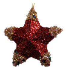 Χριστουγεννιάτικα Πλαστικά Κόκκινα Κρεμαστά Αστεράκια με Στρας Σετ 12 τεμαχίων (7cm)
