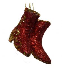 Χριστουγεννιάτικες Κόκκινες Κρεμαστές Μπότες με Χρυσό και Στρας Σετ 2 τεμαχίων, 7cm