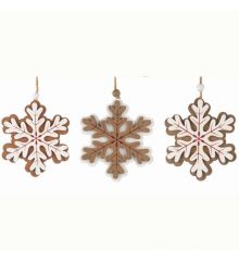 Χριστουγεννιάτικες Ξύλινες Κρεμαστές Χιονονιφάδες - 3 Σχέδια (11cm) - 1 Τεμάχιο