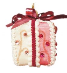 Χριστουγεννιάτικο Στολίδι Δωράκι Φελιζόλ Λευκό και Ροζ (6cm)