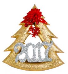 Χριστουγεννιάτικο Πλαστικό Διακοσμητικό Χρυσό Έλατο με Στρας και Επιγραφή 2017, 18cm  - 1 Τεμάχιο