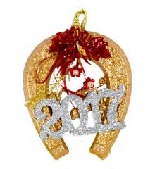 Χριστουγεννιάτικο Πλαστικό Διακοσμητικό Χρυσό Πέταλο με Στρας και Επιγραφή 2017, 13cm