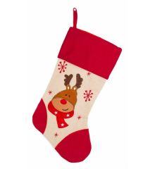 Χριστουγεννιάτικη Κόκκινη και Μπεζ Διακοσμητική Κάλτσα μεΤάρανδο, 45cm
