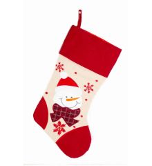 Χριστουγεννιάτικη Κόκκινη και Μπεζ Διακοσμητική Κάλτσα με Χιονάνθρωπο, 45cm
