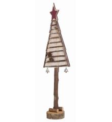 Χριστουγεννιάτικο Ξύλινο Διακοσμητικό Δεντράκι με Αστέρι, Κουκουνάρια και Καμπανάκια Καφέ (50cm)