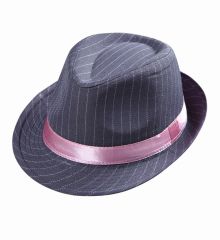 Αποκριάτικο Αξεσουάρ Μαύρο Καπέλο με Λευκές Ρίγες και Ροζ Κορδέλα
