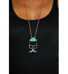 Αποκριάτικο Αξεσουάρ Χρυσή Αλυσίδα με Καπέλο, Μουστάκι και Γυαλιά (6 Χρώματα)