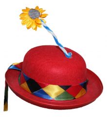 Αποκριάτικο Αξεσουάρ Κόκκινο Καπέλο Κλόουν με Κορδέλα και Λουλούδι
