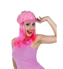 Αποκριάτικο Αξεσουάρ Ροζ Δερμάτινο Καπέλο με Μαλλιά