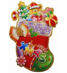 Χριστουγεννιάτικο Χάρτινο Διακοσμητικό Τοίχου Διπλής Όψης με Κάλτσα, 35cm