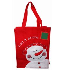 Χριστουγεννιάτικη Κόκκινη Τσόχινη Τσάντα με Χιονάνθρωπο και Επιγραφή "Let it snow", 28cm