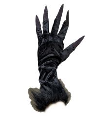Αποκριάτικο Αξεσουάρ Μεγάλα Μαύρα Γάντια με Νύχια, Στρας και Γουνάκι
