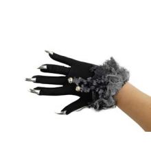Αποκριάτικο Αξεσουάρ Μαύρα Γάντια με Δίχτυ και Ασημί Νύχια