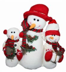 Χριστουγεννιάτικοι Λούτρινοι Χιονάνθρωποι με Κόκκινο Κασκόλ, Κουκουναράκια και Γκι, 30cm