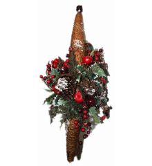 Χριστουγεννιάτικο Διακοσμητικό Οροφής Στολισμένο με Γκι, Κουκουνάρια, Χιόνι και Μήλα, 70cm