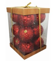 Χριστουγεννιάτικες Πλαστικές Κόκκινες Μπάλες με Πούλιες - Σετ 12 τεμ. (6cm)