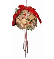 Χριστουγεννιάτικη Μπάλα Οροφής Διακοσμημένη με Μπισκότα, Γκι και Φιόγκο (20cm)