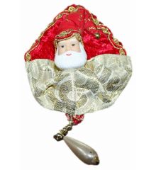 Χριστουγεννιάτικο Στολίδι Υφασμάτινο με Κεραμική Φιγούρα Άγιου Βασίλη Πολύχρωμο (17cm) - 1 Τεμάχιο