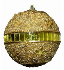 Χριστουγεννιάτικη Χρυσή Ανάγλυφη Μπάλα, με Χρυσό Στολισμό (10cm)