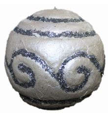 Χριστουγεννιάτικη Λευκή Μπάλα, με Ασημί Σχέδια (4cm)