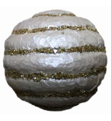 Χριστουγεννιάτικη Πλαστική Λευκή Μπάλα με Χρυσές Οριζόντιες Ρίγες (6cm)