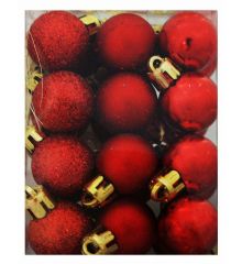 Χριστουγεννιάτικες Πλαστικές Κόκκινες Μπάλες, 3cm (Σετ 24 τεμ)