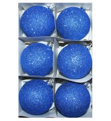 Χριστουγεννιάτικες Πλαστικές Μπλε Μπάλες με Χρυσόσκονη, 8cm (Σετ 6 τεμ)