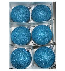 Χριστουγεννιάτικες Πλαστικές Γαλάζιες Μπάλες με Χρυσόσκονη, 6cm (Σετ 6 τεμ)