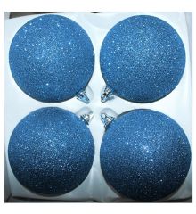 Χριστουγεννιάτικες Πλαστικές Γαλάζιες Μπάλες με Χρυσόσκονη, 10cm (Σετ 4 τεμ)
