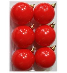 Χριστουγεννιάτικες Πλαστικές Κόκκινες Μπάλες, 8cm (Σετ 6 τεμ)