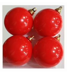 Χριστουγεννιάτικες Πλαστικές Κόκκινες Μπάλες, 10cm (Σετ 4 τεμ)
