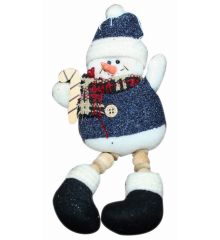 Χριστουγεννιάτικος Κρεμαστός Λούτρινος Χιονάνθρωπος, με Μπλε Ρούχα (24cm)