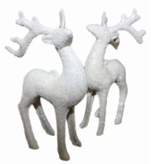 Χριστουγεννιάτικα Πλαστικά Λευκά Στολίδια Ελαφάκια με Χρυσόσκονη, 13cm (Σετ 2 τεμ)