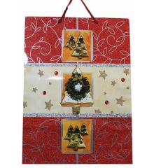 Χριστουγεννιάτικη Τσάντα με Έλατα, Στεφάνι και Αστεράκια, 45cm