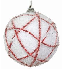 Χριστουγεννιάτικη Λευκή Μπάλα με Κόκκινη Λινάτσα (8cm)