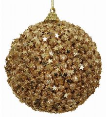 Χριστουγεννιάτικη Χρυσή Μπάλα Ανάγλυφη με Αστεράκια (8cm)