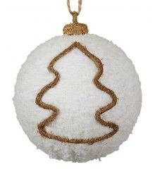 Χριστουγεννιάτικη Λευκή Μπάλα με Χρυσό Δεντρτάκι (8cm)