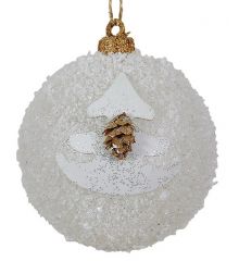 Χριστουγεννιάτικη Λευκή Μπάλα με Δεντράκι και Κουκουνάρι (10cm)