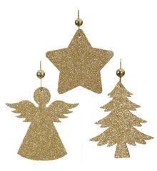 Χριστουγεννιάτικα Κρεμαστά Στολίδια Χρυσά - 3 Σχέδια (7cm) - 1 Τεμάχιο