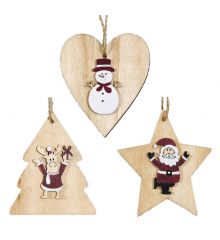 Χριστουγεννιάτικα Στολίδια Ξύλινα Πολύχρωμα με Φιγούρες - 3 Σχέδια (7cm)