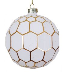 Χριστουγεννιάτικη Γυάλινη Λευκή Μπάλα με Χρυσές Κυψέλες (8cm)