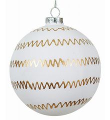 Χριστουγεννιάτικη Γυάλινη Λευκή Μπάλα με Χρυσά Σχέδια (8cm)