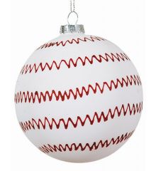 Χριστουγεννιάτικη Μπάλα Γυάλινη Λευκή με Κόκκινα Σχέδια (8cm)