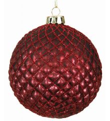 Χριστουγεννιάτικη Γυάλινη Κόκκινη Μπάλα με Ανάγλυφους Ρόμβους (8cm)