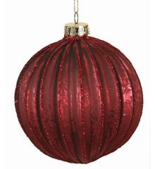 Χριστουγεννιάτικη Γυάλινη Κόκκινη Μπάλα Ανάγλυφη, με Στρας (8cm)