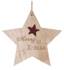 Χριστουγεννιάτικο Ξύλινο Μπεζ Αστεράκι με Επιγραφή και Μικρό Αστεράκι Μωβ (12cm)